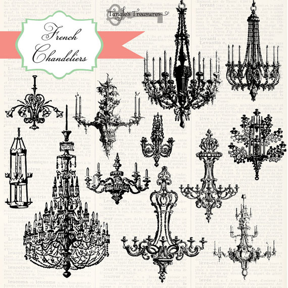Vintage French Chandeliers Digital Clip Art And Photoshop Brushes