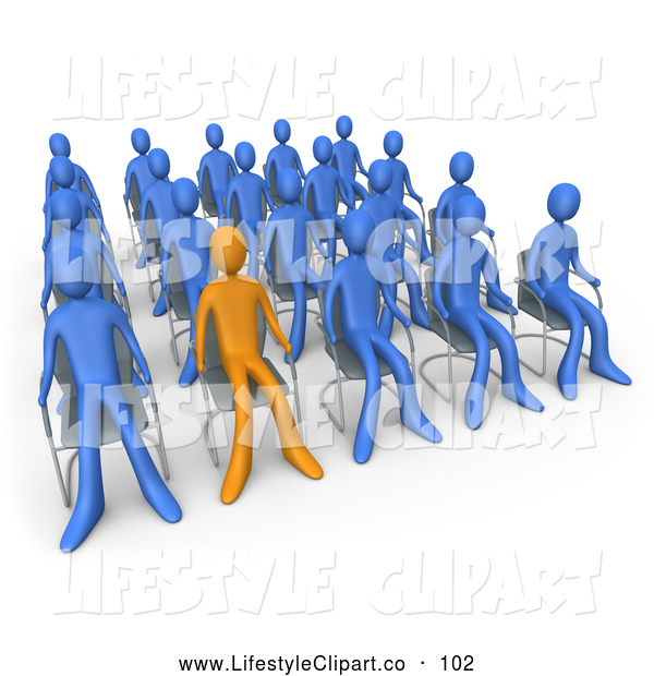 Clip Art Of A Single Orange Person Standing Out In A Crowd Of Blue    