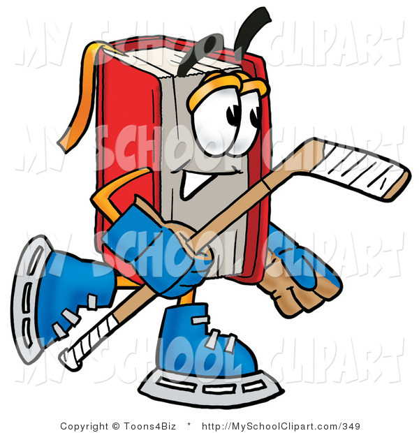 Clip Art Of An Athletic Red Book Mascot Cartoon Character Playing Ice