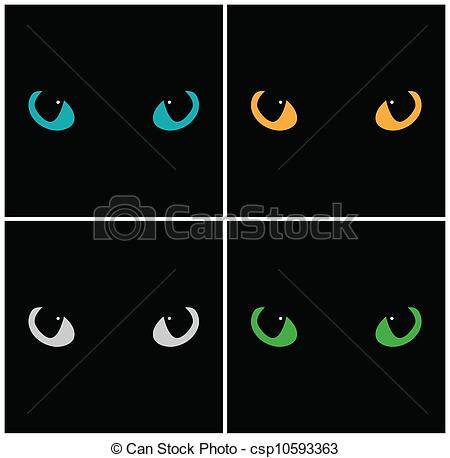 Clip Art Vector Of Wild Cat Eyes On Black Background Vector Set