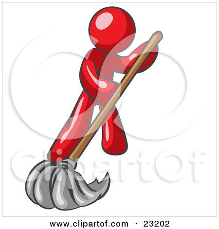 Clipart Illustration Of A Red Man Wearing A Tie Using A Mop While