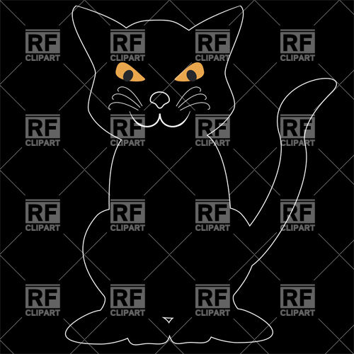 Contour Of Black Cat With Orange Eyes On The Black Background 38861    