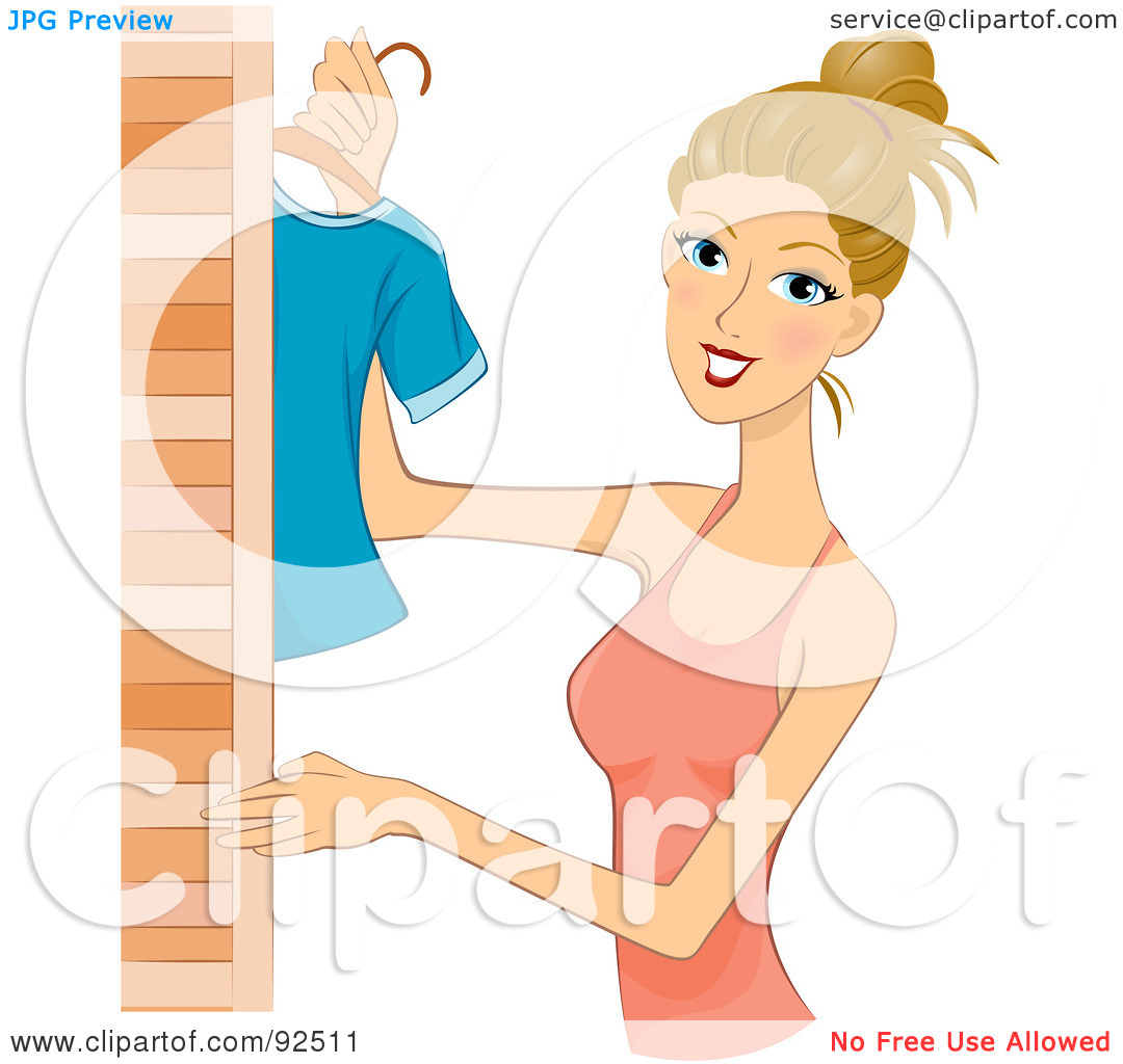 Free  Rf  Clipart Illustration Of A Dirty Blond Woman Hanging Clothes