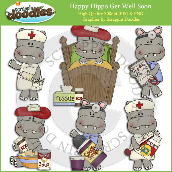 Happy Hippo Get Well Soon Clip Art Download    2 00   Scrappin Doodles