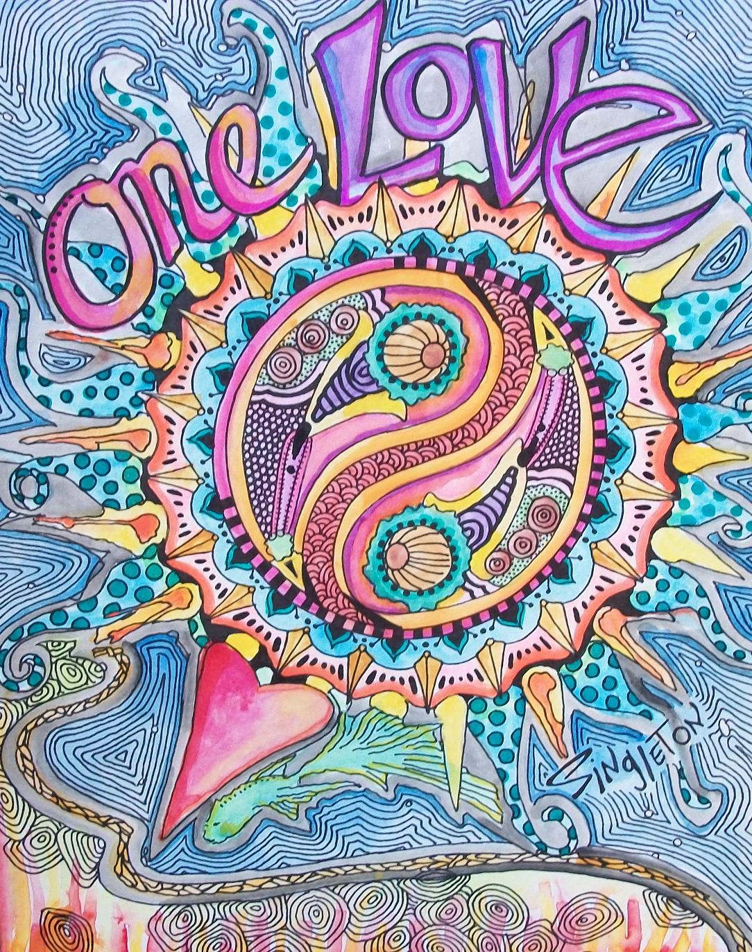Just Give Me Peace  One Love Singleton Hippie Art