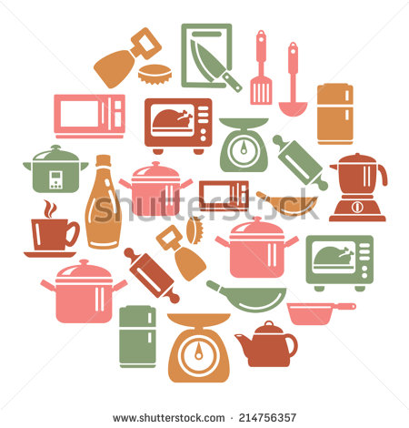 Kitchen Utensils And Appliances Icons In Circle Shape   Stock Vector