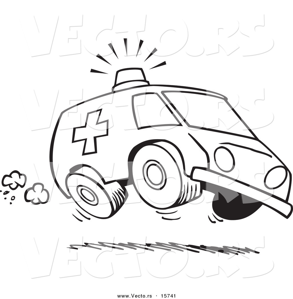 Larger Preview  Vector Of A Cartoon Speeding Ambulance   Outlined