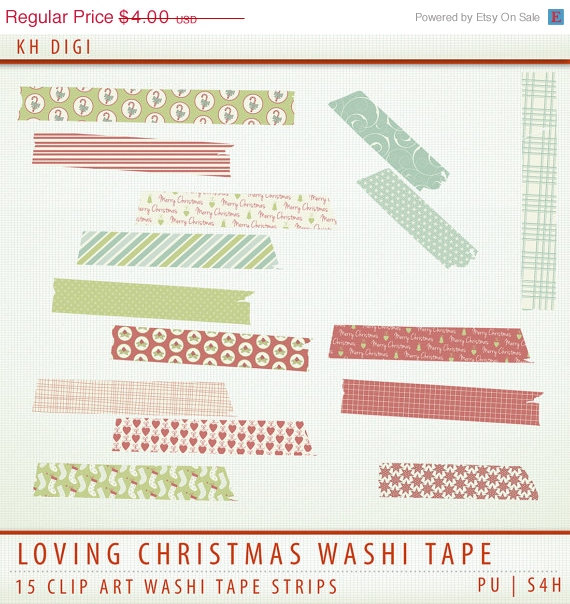 Off Sale Washi Tape   Loving Christmas 15 Clip Art Pieces   Holiday