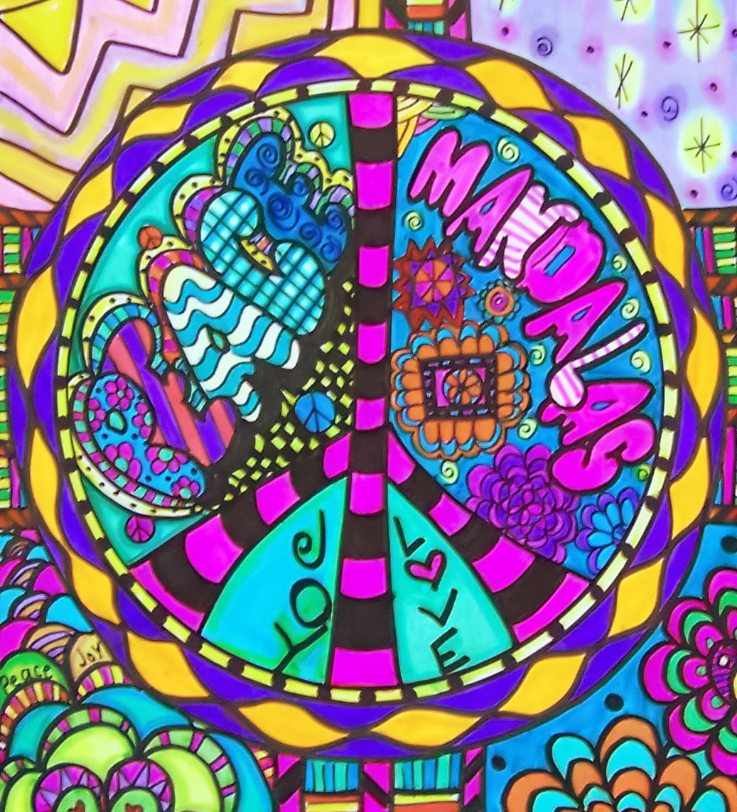 Peace Love And Joy Mandala Hippie Art Original By Dawncollinsart