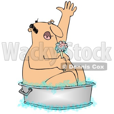 Rf  Clipart Illustration Of A Man Using A Sponge To Clean Up In A Tub