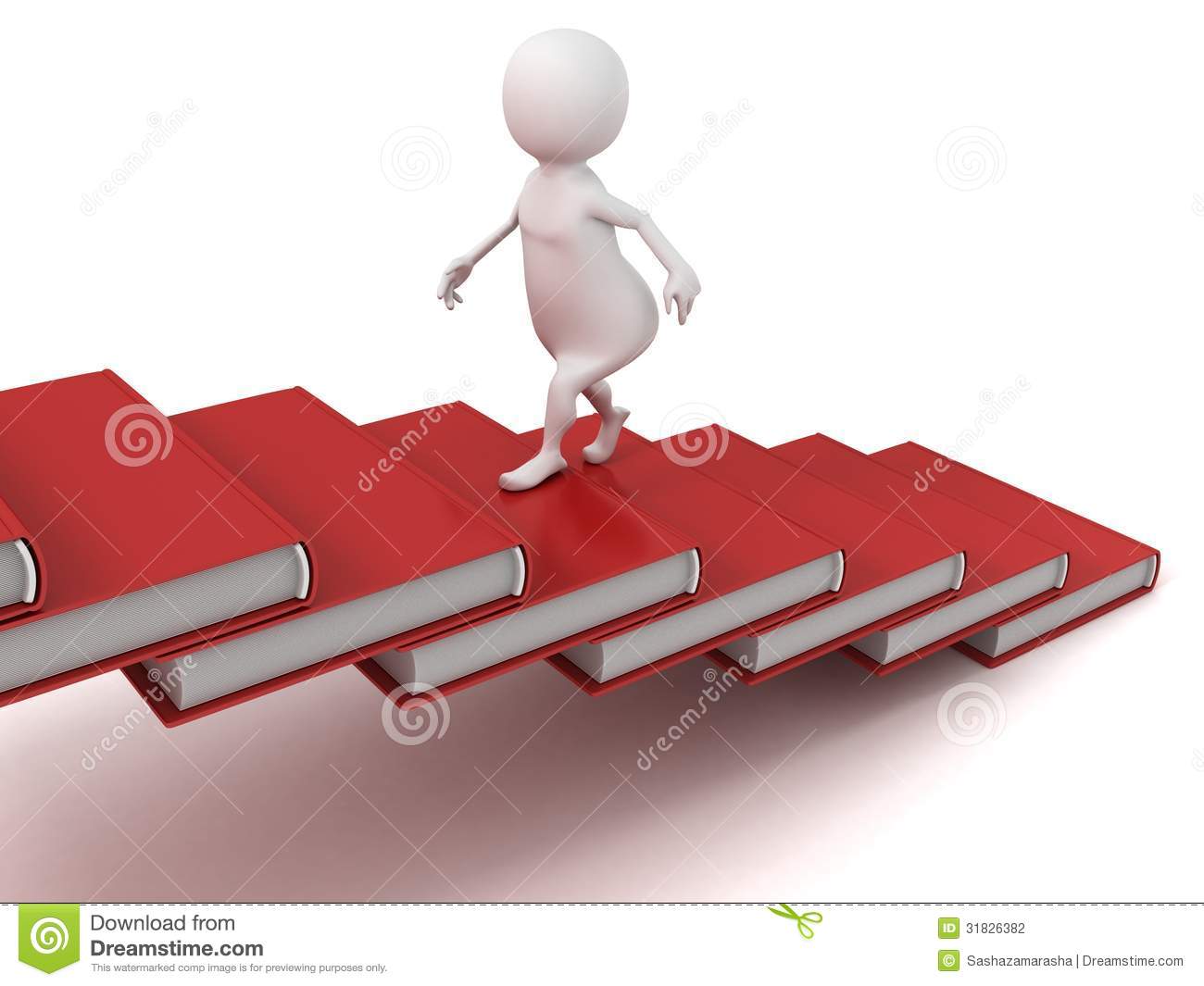 3d Man Walking Up On The Stairs Of Books Ladder Stock Photography    