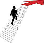 Business Man Climbs Up Arrow Stairs