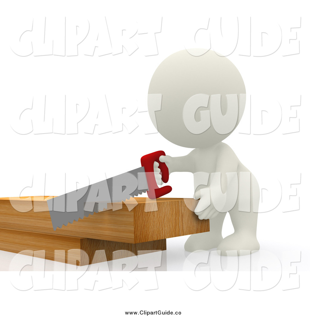 Clip Art Of A 3d White Carpenter Sawing Wood By Andresr    211