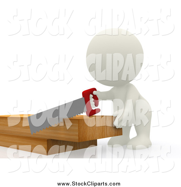 Clip Art Of A 3d White Person Carpenter Sawing Wood By Andresr    168