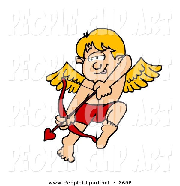 Clip Art Of A Cheerful Valentine Cupid Boy Shooting Love Arrow From