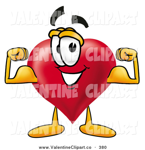 Clip Art Of A Strong Happy Love Heart Mascot Cartoon Character Flexing