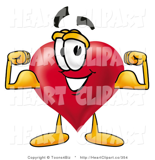 Clip Art Of A Strong Love Heart Mascot Cartoon Character Flexing His