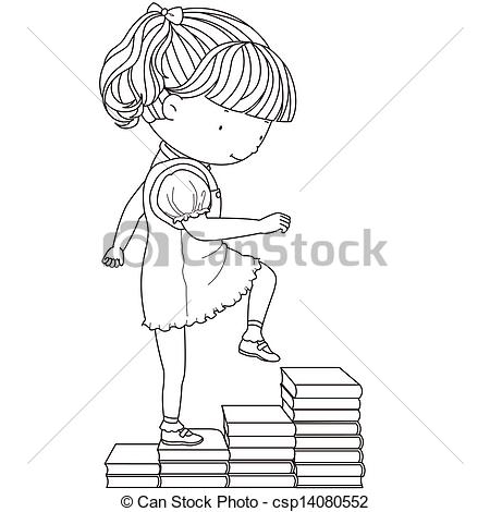 Clipart Vector Of Illustration Of A Cute Girl Going Up The Stairs Of