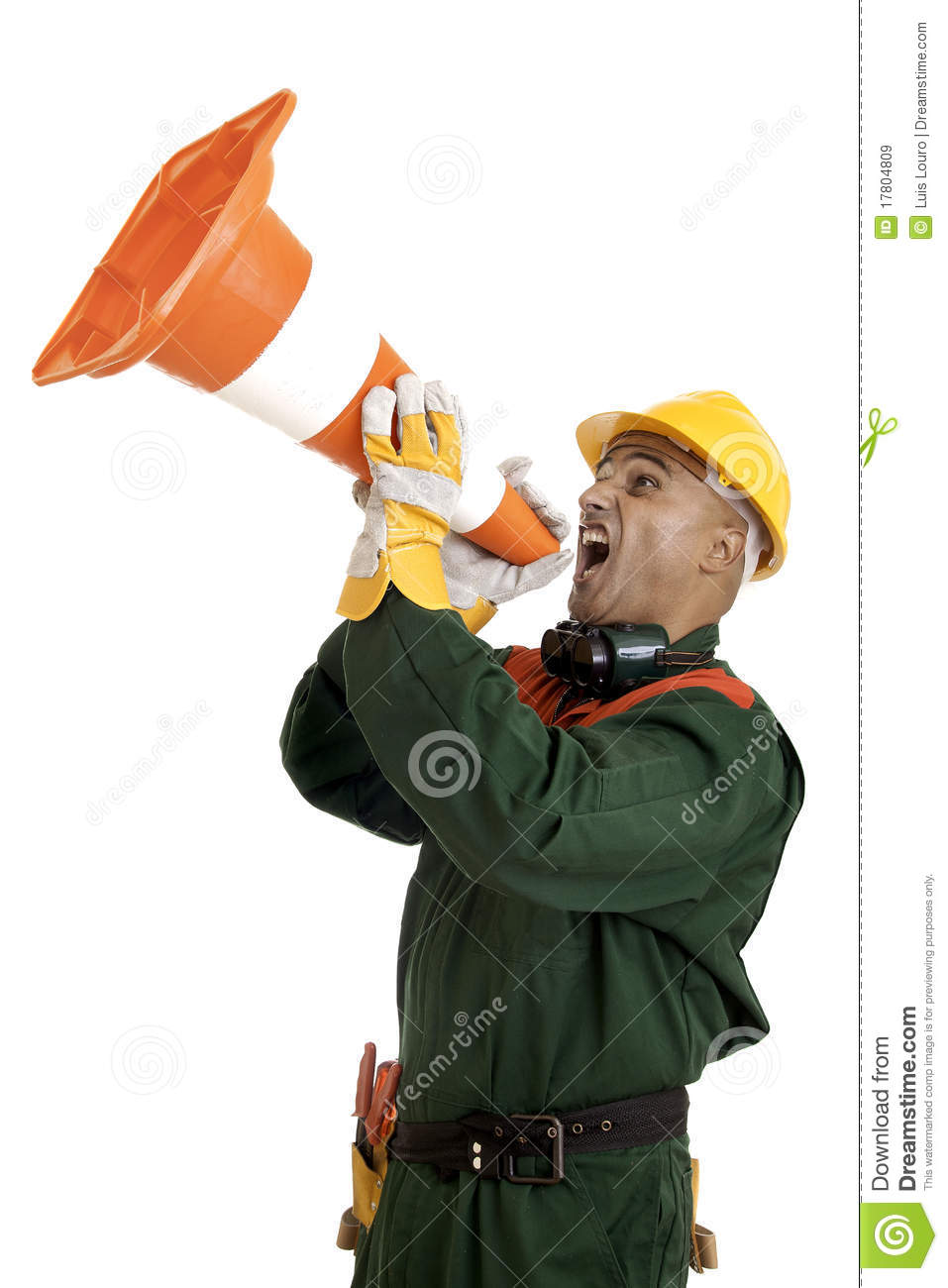 Construction Worker Shouting Isolated In White