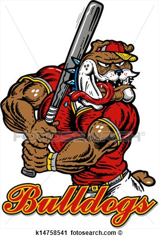 Crazy Bulldog With Baseball Bat View Large Clip Art Graphic