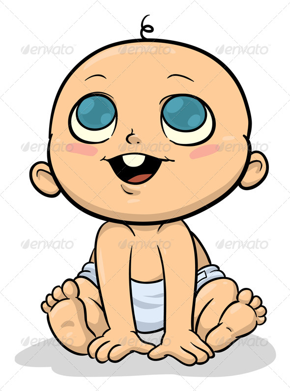 Cute Cartoon Baby Looking Up  Vector Clip Art Illustration With Simple