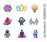 Different Creative People Interacting Logo And Creating Fun And