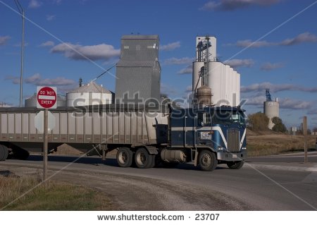Grain Truck And Grain Elevator In Rural Nebraska   Stock Photo