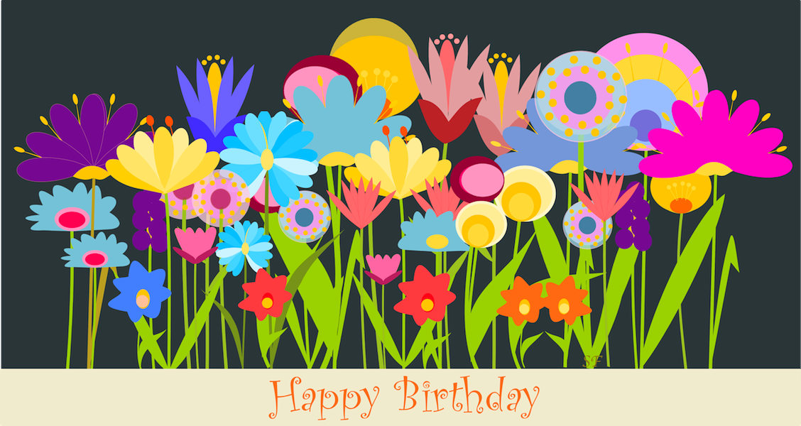 Happy Birthday Art Card With Field Of Flowers   Happy Birthday