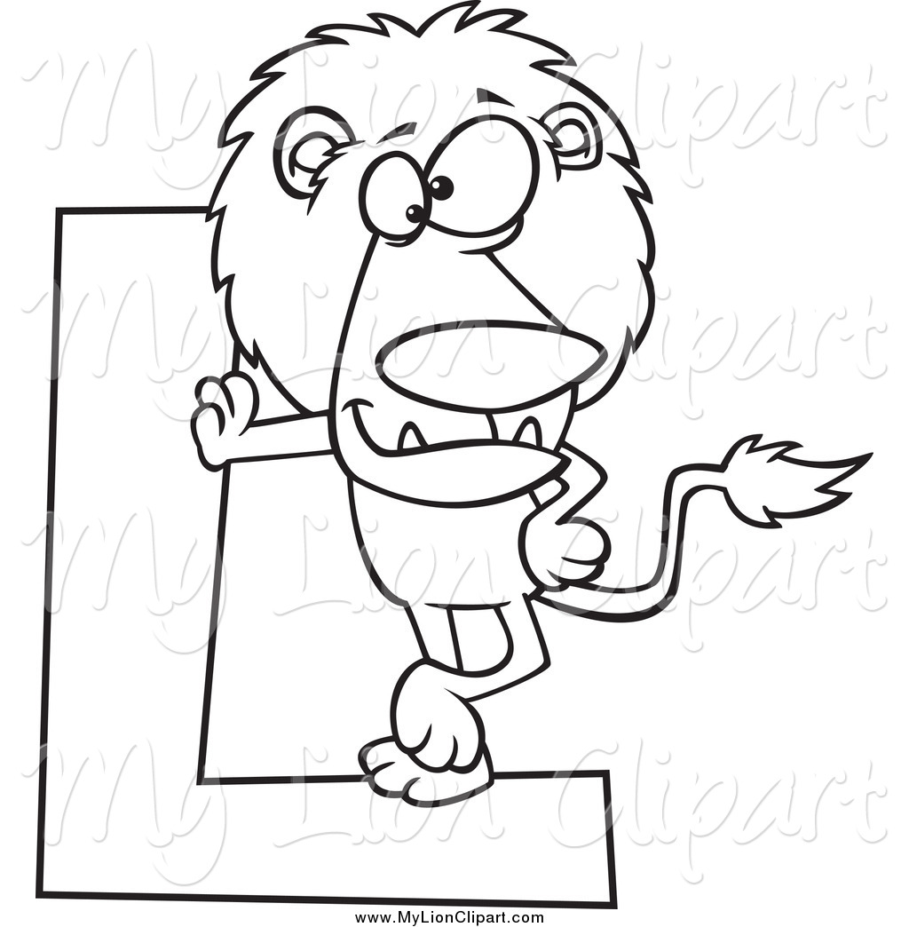 Preview  Clipart Of A Black And White Lion Leaning On A Letter L