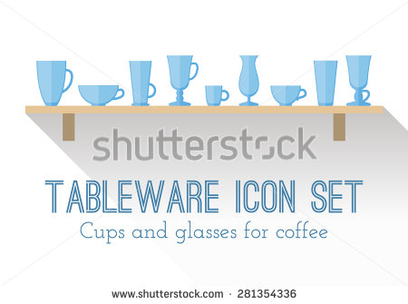 Shelf  Tableware Icon Set  Glasses For Latte And Cappuccino For
