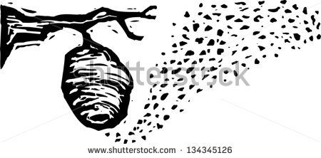 Stock Vector Black And White Vector Illustration Of Hornets Or Beehive