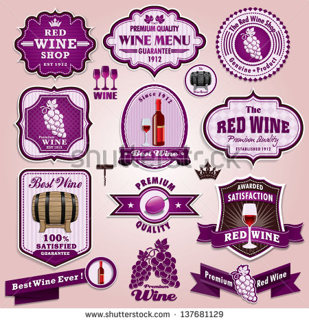 Vintage Frame Wine Barrel Grape Bottle Glass Label Set   Stock