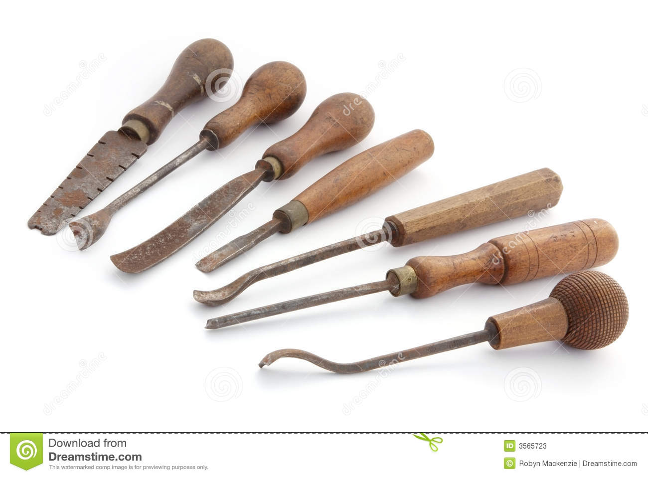 Vintage Woodworking Tools Isolated On White  Well Used For Many Years