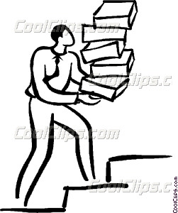 Walking Up Stairs With A Stack Of Books Vector Clip Art