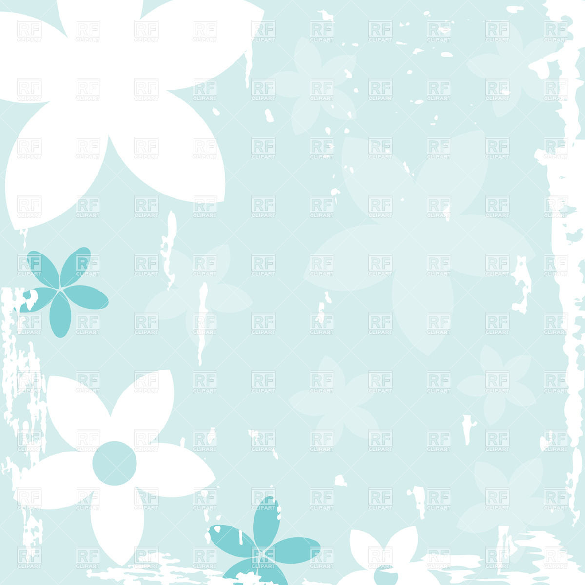 Abstract Stylized Flowers Over Light Blue Grungy Background  Vintage