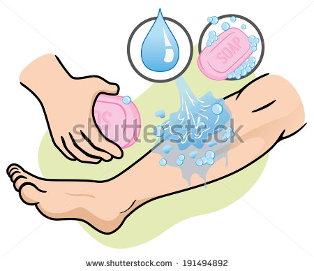 Aid First Wash Wound With Soap And Water   Stock Vector