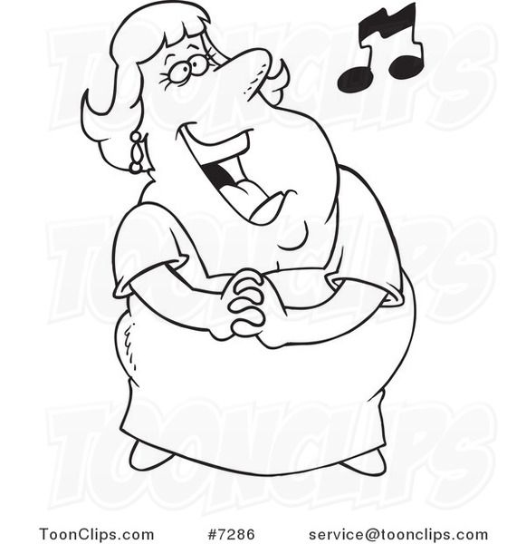 And White Line Drawing Of A Fat Lady Singing  7286 By Ron Leishman