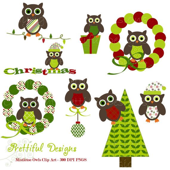 Christmas Owl Clip Art For Digital Scrapbooking Invitations Paper