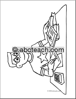 Clip Art  Kids  Boy Studying  Coloring Page    Preview 1