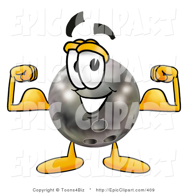 Clip Art Of A Bowling Ball Mascot Cartoon Character Flexing His Strong    