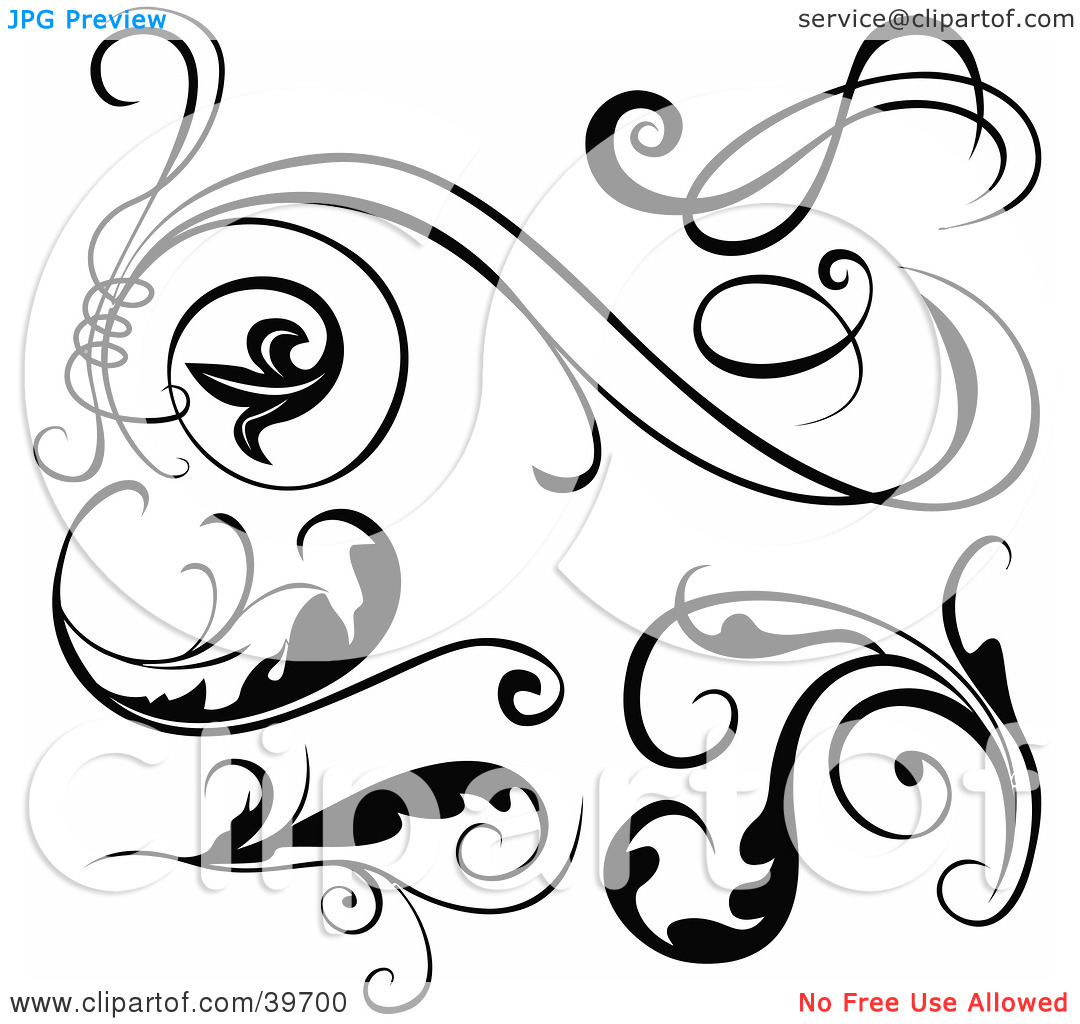 Clipart Illustration Of Six Black And White Scroll Designs By Dero