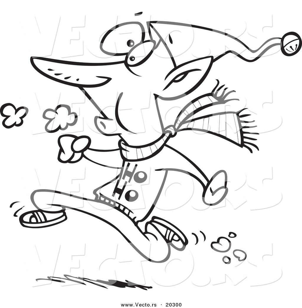 Fit Elf Running Coloring Page Outline Cartoon Sweaty Woman Running