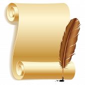 Foto Of Quill   Old Paper Scroll And Feather On White Background   Jpg