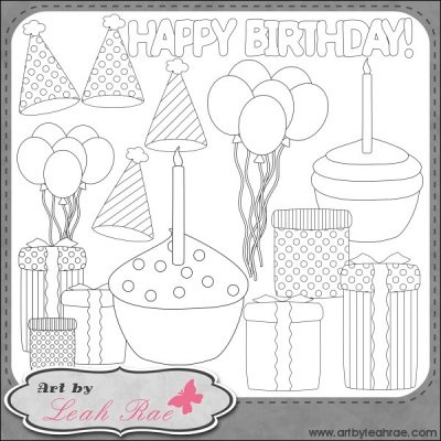 Girly Happy Birthday 1   Art By Leah Rae Digi Stamps   Art By Leah Rae