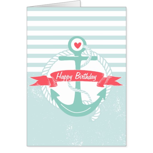 Girly Nautical Anchor Personalized Happy Birthday Greeting Card    