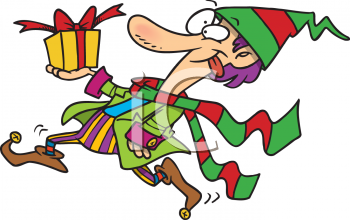 Goofy Christmas Elf Running Around With A Christmas Present Royalty    