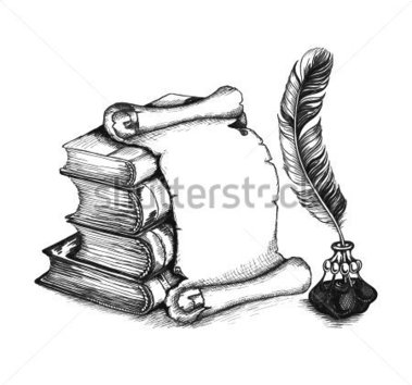 Paper Scroll Feather And Books In A Sketch Style  Hand Drawn Vector