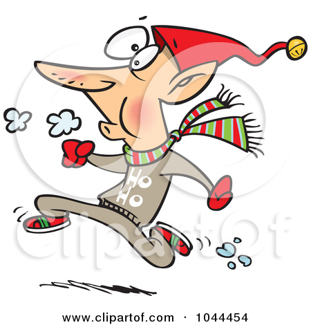 Rf  Clip Art Illustration Of A Cartoon Fit Elf Running By Ron Leishman