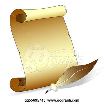     Scroll Paper With A Feather Pen Isolated On Withe Background   Clipart