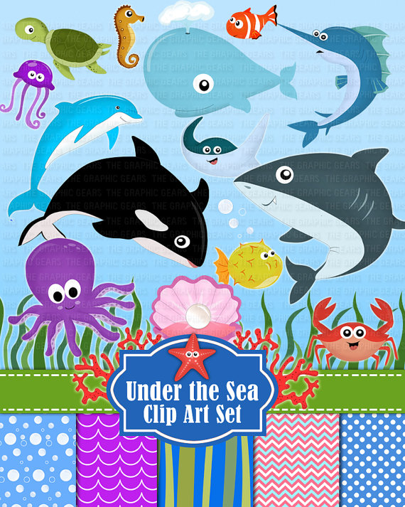 The Sea Animals Clip Art Deep Sea Creatures Clipart Set   Ocean Sea    